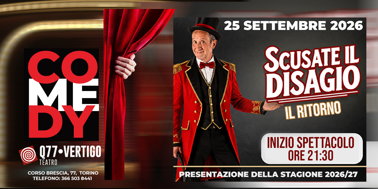 Inaugurazione Stagione Teatrale Q77: torna "Scusate il Disagio"